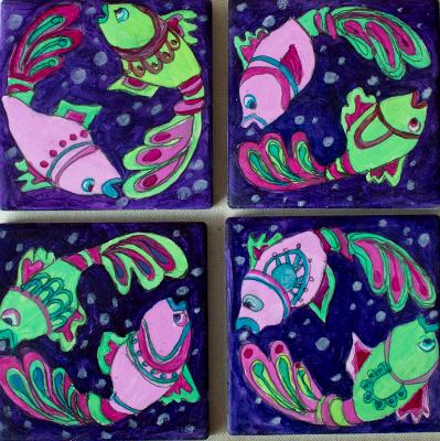 Coaster Tile Happy Fish #2